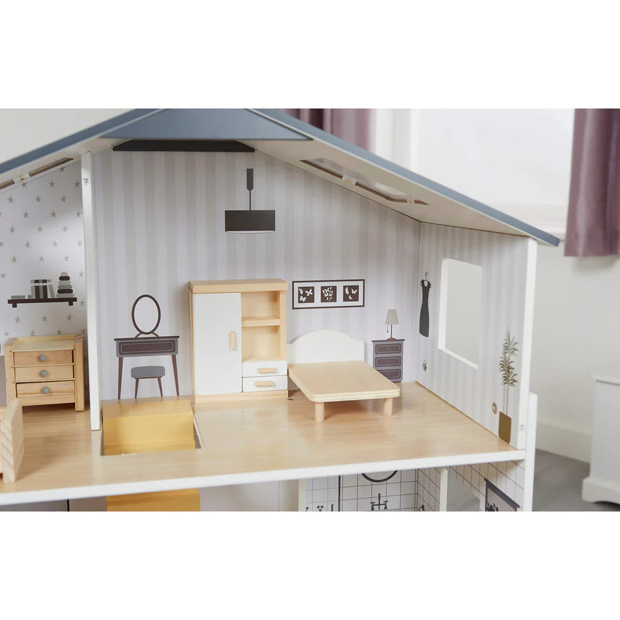 Contemporary Dolls House with 18 Handcrafted Wood Furniture Accessories