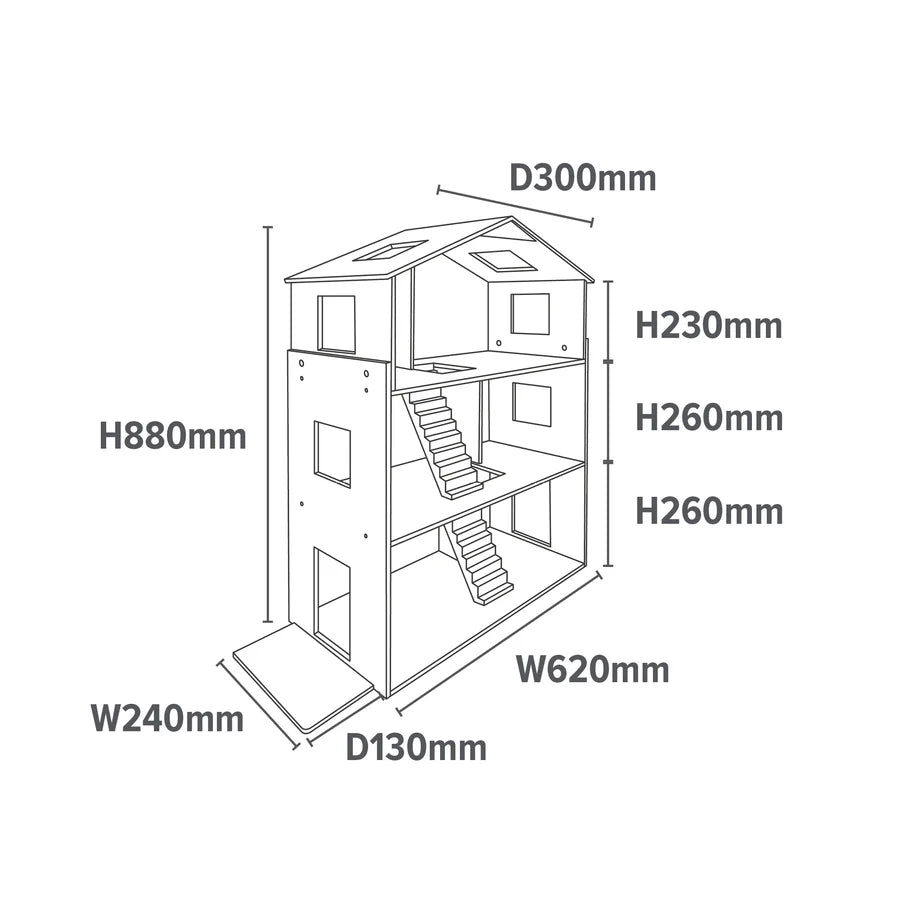 Contemporary Dolls House with 18 Handcrafted Wood Furniture Accessories