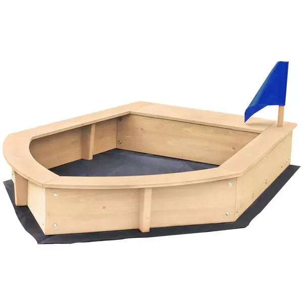 Kids Boat Sandpit with Seating and Cover
