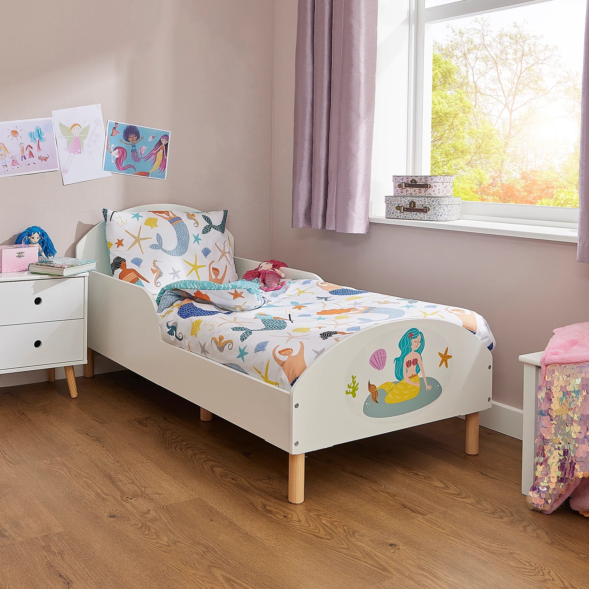 Kids White Toddler Bed - Mermaid